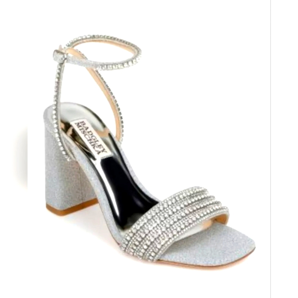 Badgley Mischka Becca Strappy Block Heel Sandals in Silver Size 10